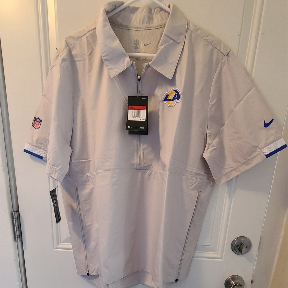 Nike LA Rams Sideline Coaches Half-Zip Short Sleeve Jacket - Tan Large